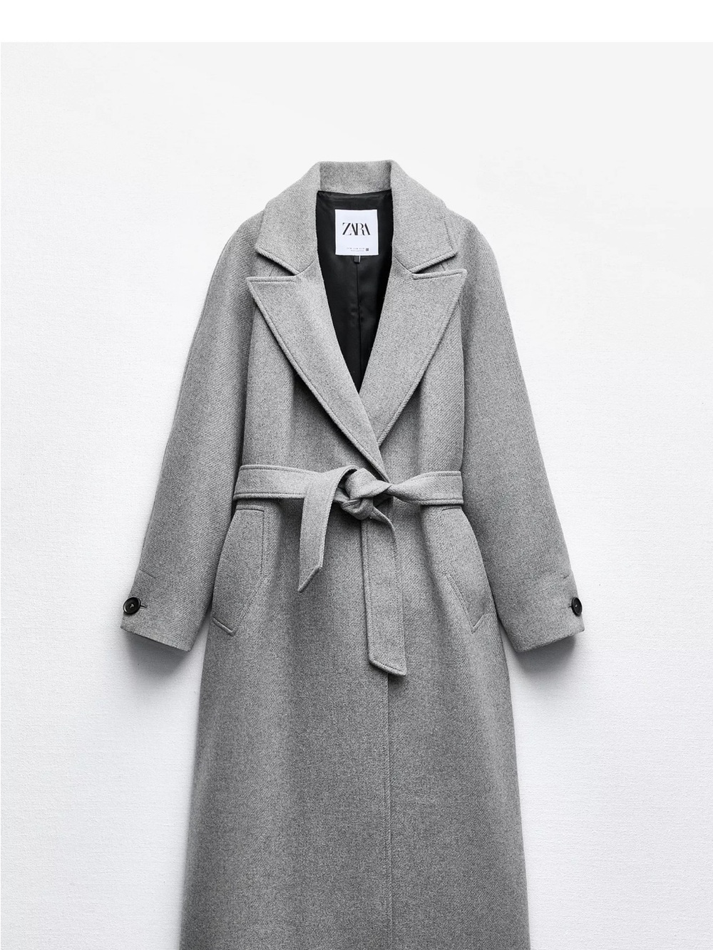 Zara Grey Wool-Blend Long Belted Coat